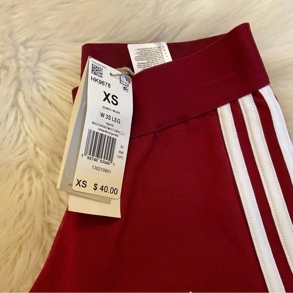 Adidas 3 Stripe Leggings / Tights - NWT - Size XS - Collegiate Burgundy - Picture 7 of 12
